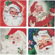 Primitives By Kathy Santa Claus Coaster Set Greetings Metal Holder