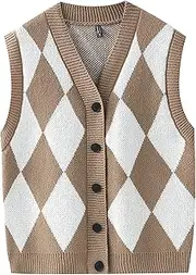 [SWJGLITTR] Mens Argyle Knitwear Vest Cardigan Slim Fit Casual Sweater Sleeveless Vest V-Neck Knit Sweaters Vests Jackets
