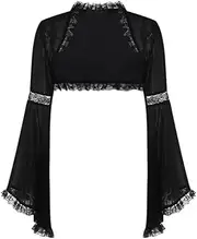 [Botenwall] Women Goth Black Open Front Patchwork Sleeve Sheer Bolero Shrug Top for Formal Dresses Emo