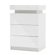 Bedside Table 3 Drawers RGB LED Bedroom Cabinet Nightstand Gloss GLORY WHITE