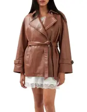 [Belle & Bloom] BFF Belted Leather Jacket in Brown