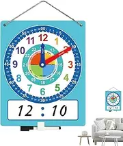 Classroom Clock - Dry Erase Educational Clock Learning for Kids | Educational Resource Tool with Dry Erase Writing Area, Double Side Time Practice Tool for Preschool Kindergarten 1st 2nd Grade School