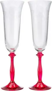 Crystalex LOVE 6 Oz Crystal Champagne Glass Set with a Red Stem, Set of 2