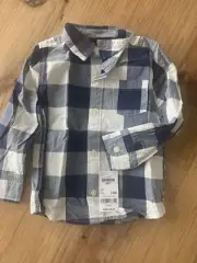 Toddler Boys Button Up Blue Plaid Caters Shirt, 24 Months