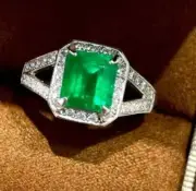 2.28 Ct Octagon Cut Natural Emerald Diamond Proposal Ring 14K solid White gold