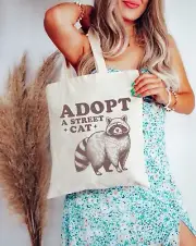 Adopt a Street Cat Tote Bag, Funny Raccoon Tote Bag, 100% Cotton Tote Bag