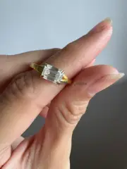 Solitaire East west Emerald Cut Moissanite Split Shank Engagement Ring For Women