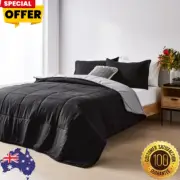 Reversible Comforter Set 2x Pillow Cases Double Black Warm Cozy Sleep Winter