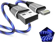 Light up iPhone Charger Cord, LED Lightning Cables 1 Pack | Apple MFi Certified | USB Fast Charging Cord for Apple iPhone 13 12 11 Pro Max XR XS X/8Plus/7Plus/6Plus/5s/5c/iPad More (Blue, 3ft)
