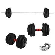 48kg Rubber Coated Weight Plate Set - 36cm Dumbell & 150cm Barbell Bar