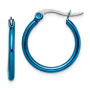 Stainless Steel Chisel Polished Blue Ip-Plated 19mm Diameter 2mm Hoop Earrings