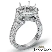 Diamond Engagement Round Shape Semi Mount Halo Pave Ring 14k White Gold 2.1Ctw