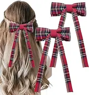 2PCS Tartan Bowknot Hair Clips, Red Plaid Hair Bow, Scottish Bow Barrettes, Elegant Hairpins, Fashion Festive Hair Accessories(Style 2)
