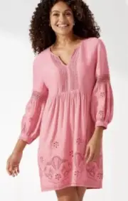 Tommy Bahama St. Lucia Linen Split-Neck Dress women’s Size Small Coral Lined