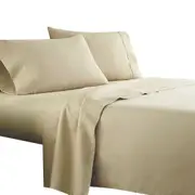 Cream 1000TC 4PCS Single/KS/Double/Queen/King Bed Flat Fitted Sheet Set Pillowcase