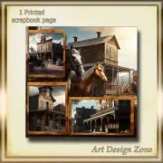 Old Western Town Scrapbook Page with Two Horses and Old Town Photo Areas
