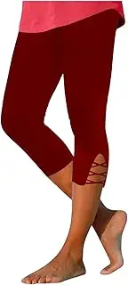 [Woblesal] Capri Leggings for Women Hollow Out Criss Cross Slide Capris Lightweight Summer Cropped Pants Workout Capri Pants