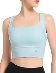 [Yvette] Yoga Sports Bras for Women Longline Square Neck Plain Light Support Padded Wireless Bra Full Coverage Cropped Tank Top