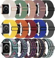 15 Pack Soft Nylon Stretchy Band Compatible with Apple Watch 38mm 40mm 41mm 42mm 44mm 45mm 49mm Women Men,Elastic Adjustable Replacement Sport Strap for iWatch Series Ultra/SE/8/7/6/5/4/3//2/1