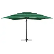 Outdoor Garden Parasol 4-Tier Square Patio Umbrella 2.5m Sun Shade Aluminium Pol