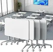 4Pcs White Conference Table, Foldable Meeting Tables, 140CM Conference Training Rooms Flip Top Mobile Training Table, Rolling Meeting Table with Caster Wheels, Suitable for Office,classr(4Pcs-140CM)