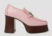 New Auth Gucci Horsebit Croc Platform Loafers Woman Heels Pink G 39