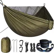 Hammock Portable Quick Setup Hammock with Mosquito Net Travel Outdoor Camping Hammock Hanging Sleeping Swing Bed with Mosquito Net Lightweight(Green)
