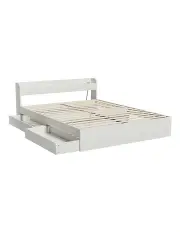 [Artiss] Aura Double Size Bed Frame with Charging Ports 2 Drawers in White