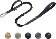 EXCELLENT ELITE SPANKER Bungee Dog Lead Training Dog Lead Space Aluminum Hook Clips Nylon Strong Dog Rope Lead Leash with 2 Control Handle(BLK)