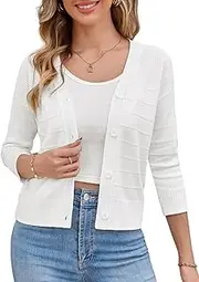 [GRACE KARIN] Women's Cropped Cardigan 3/4 Sleeve Button Down Bolero Shrug Knit Sweater Tops Open Front Lightweight