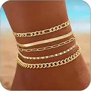 [CJIAYUJEW] Gold Ankle Bracelets for Women Silver Cuban Link Anklets Set Waterproof Sparkly Beads Anklet Stackable Layered Anklets Summer Beach Jewelry for Women