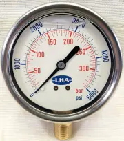 LHA 5000 psi Pressure Gauge Liquid Filled 2.5" Dia. 1/4" NPT PGL-A-63-N-B-5000-S
