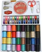 64 Rolls Sewing Machine Thread Spool Set with Bobbin, Cotton Reel, Needle, Tape, Scissors, and Sewing Box Kit