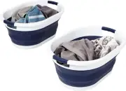 Honey Can Do Set of 2 Collapsible Rubber Laundry Baskets with Handles, Navy Blue