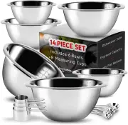 14 Piece Mixing Bowls Measuring Cups Spoons Set Premium Stainless Steel Nesting