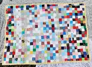 Vintage Handmade Unused 69 by 49" Patchwork Lap Quilt Yellow Striped Back