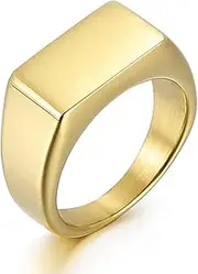 [Wisbal] Signet Ring Solid Polished Stainless Steel Signet Ring Gold Silver Black Available In Size 6-12