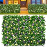 Expandable Fence with Solar String Lights, Ivy Privacy Fence, Waterproof Artificial Leaf Privacy Fence, Faux Trumpet Flower Fence Screen, Violet Hedges Backdrop Decor for Patio, Garden