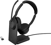 Jabra Evolve2 55 Wireless Stereo Headset + Stand - Active Noise Cancelling Teams Cert - USB A Booster On Ear Bluetooth Headphones with NC Boom Mic + ClearVoice for Crystal Clear Calls 18hr Music Time