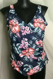 AUTOGRAPH NAVY "TROPICAL PRINT" X OVER ONE-PIECE BATHER/SWIMSUIT-SZ 24 NEW SALE