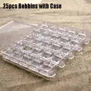 25Pcs Sewing Machine Spools Thread Empty Bobbins + Transparent Storage Case Box