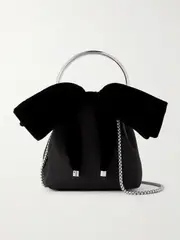 [Jimmy Choo] Jimmy Choo - Bon Bon Bow-embellished Velvet-trimmed Satin Bucket Bag - Black - One size One size Black