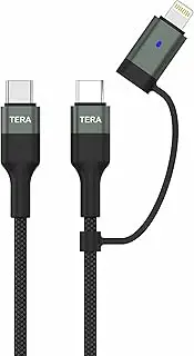 USB 2.0 USB-C to C with Lightning Adapter 2-in-1 Sync and Charge Cable, Black 6 ft