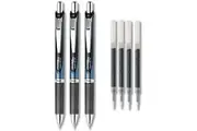 Pentel EnerGel Deluxe RTX Liquid Gel Ink Pen Set Kit, Pack of 3 with 4 Refills (Black - 0.5mm)