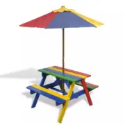 Kids Picnic Table & Benches With Parasol In Four Colours