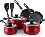 [Cook N Home] Nonstick Cookware Belly Shape 10-Piece, Marble Red