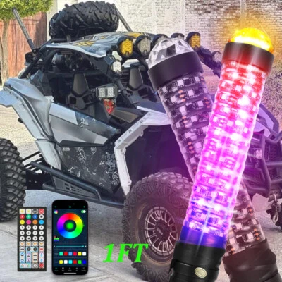 2X 1FT Spiral Fat LED RGB Whip Lights Chasing Antenna For Can-Am Maverick X3 Max