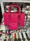 Michael Kors Sheila Medium MK Logo Satchel Bag+Coinpouch Wallet Set Dragonfruit