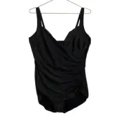 Miraclesuit & Talbots Black One-Piece Wrap Style Swimsuit UPF 50+ Size 22 NWT