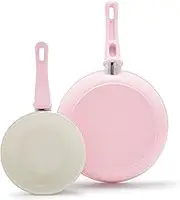GreenLife Soft Grip Healthy Ceramic Nonstick, 18cm and 26cm Frying Pan Skillet Set, PFAS-Free, Dishwasher Safe, Soft Pink